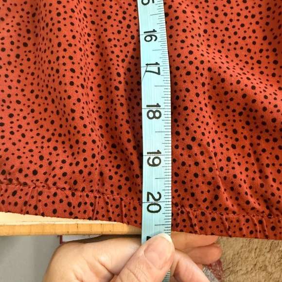 Abound Rust Red Black Micro Polka Dot Lace Trim Long Sleeve Blouse Top Sze Small - Picture 8 of 9